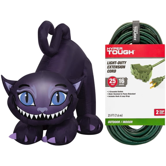 Smiley Cat Yard Inflatable + Hyper Tough 25FT Tri-Outlet Outdoor Extension Cord