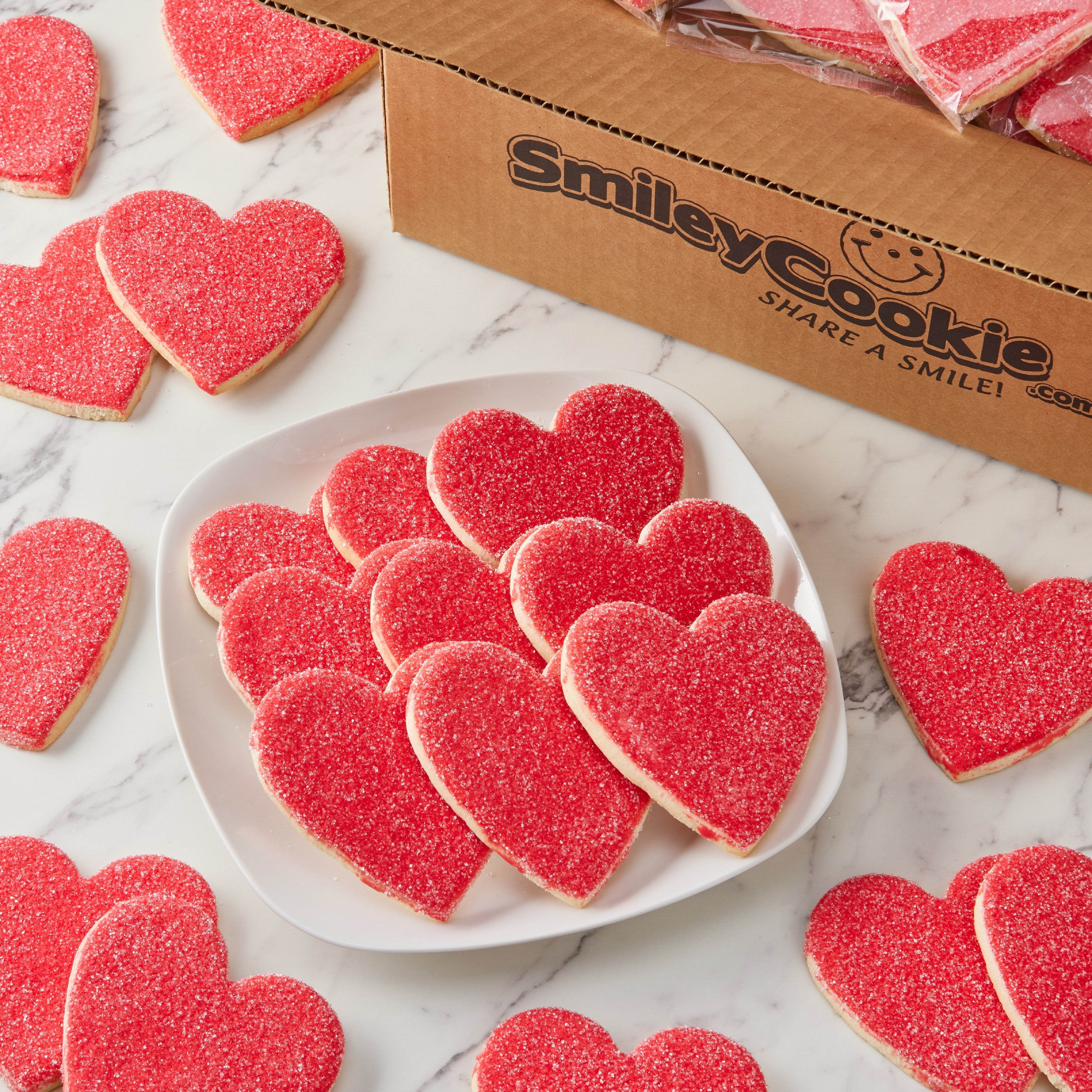 Smiley® Cookie Heart-Shaped Sparkle Sugar Cookies, 50 Count, 4"