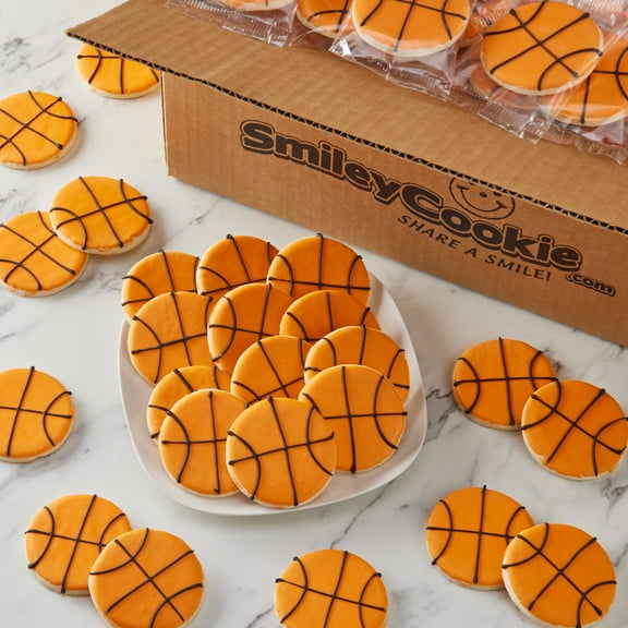 Smiley Cookie Mini Basketball Sugar Cookies, Nut-Free, Kosher, Individually Wrapped, Pack of 50