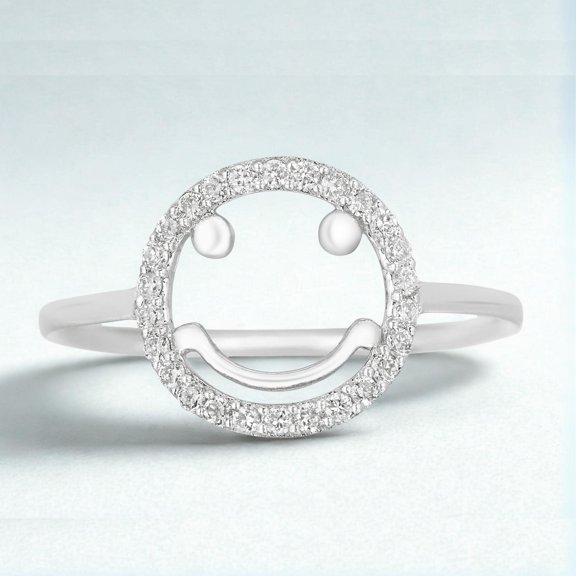 Smiley Diamond Ring, 14k Solid Gold, Natural Diamonds, Emoji Friendship Ring, Everyday Stackable Jewelry, Ready To Ship
