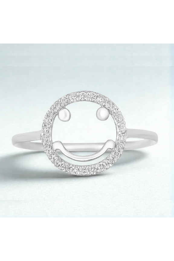 Smiley Diamond Ring, 14k Solid Gold, Natural Diamonds, Emoji Friendship Ring, Everyday Stackable Jewelry, Ready To Ship