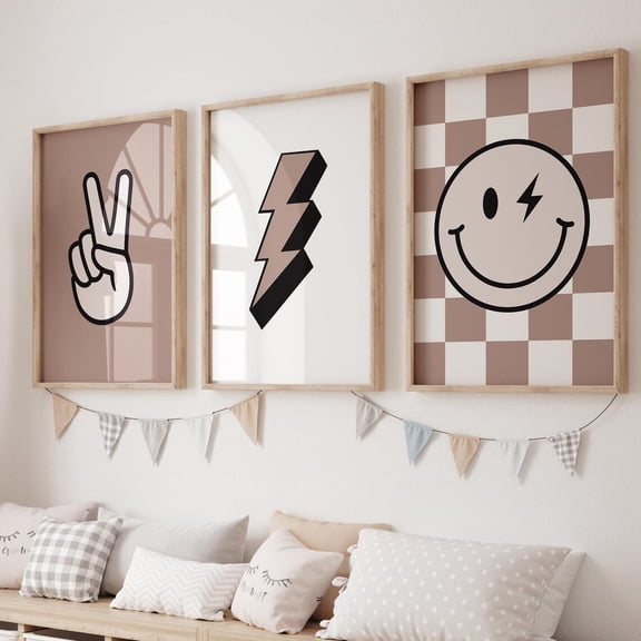 Smiley Dude Print Checkered Poster Neutral Room Decor Toddler Room Decor Shared Room Boys Cool Gallery Boy Poster, Set 3, Poster Only