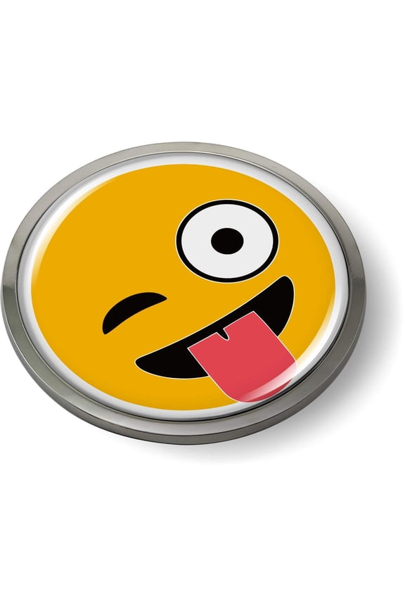 Smiley FACE 3D Domed Emblem Badge Car Sticker Chrome Round Bezel