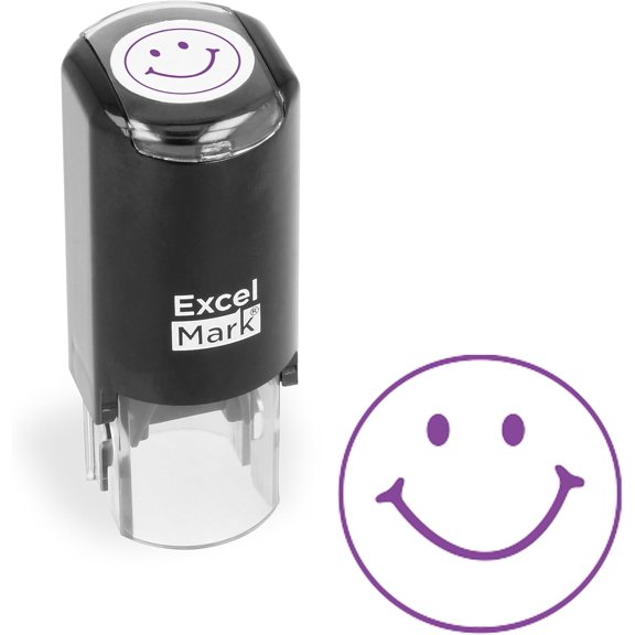 Smiley FACE - Self-Inking Round Teacher Stamp - Purple Ink