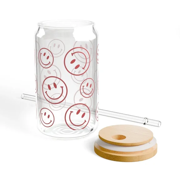 Smiley Face 16Oz Iced Coffee Cup, Happy Vibes, Gift Idea, Beverage Container