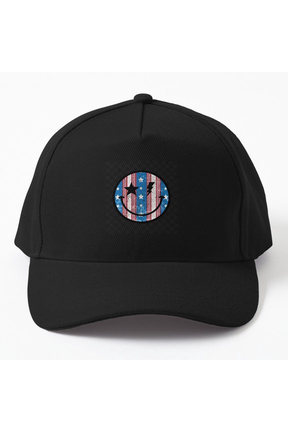 Smiley Face America Vibes 7 Baseball Cap, USA Independence Graphic Design, Classic Hat