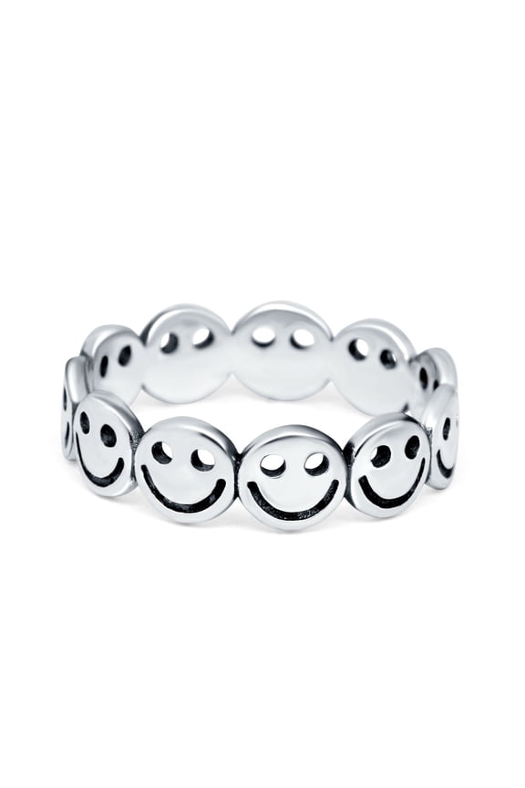 Smiley Face Band Plain Thumb Oxidized Ring 925 Sterling Silver Size 7