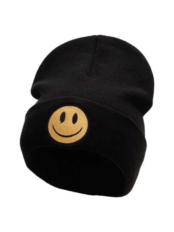 Smiley Face Big Size Acrylic Long Beanies - Black XL-3XL