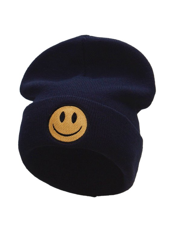 Smiley Face Big Size Acrylic Long Beanies - Navy XL-3XL