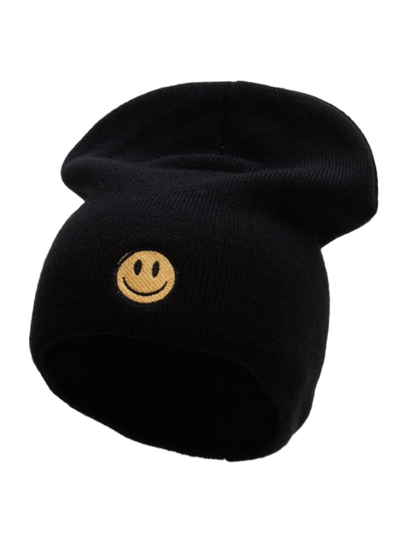 Smiley Face Big Size Acrylic Short Beanie - Black XL-3XL
