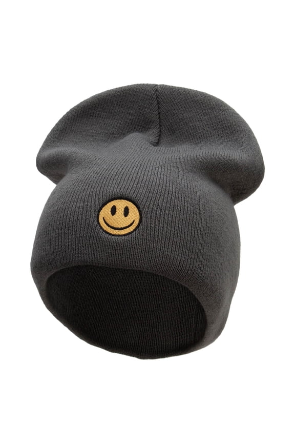 Smiley Face Big Size Acrylic Short Beanie - Grey XL-3XL