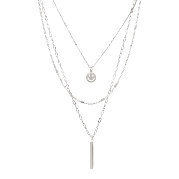 Smiley Face Charm Triple Layered Necklace