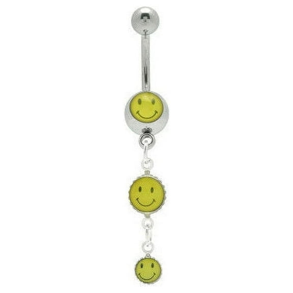Smiley Face Design Dangling Belly Button Ring