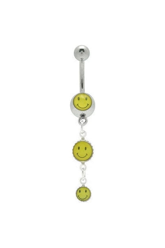 Smiley Face Design Dangling Belly Button Ring
