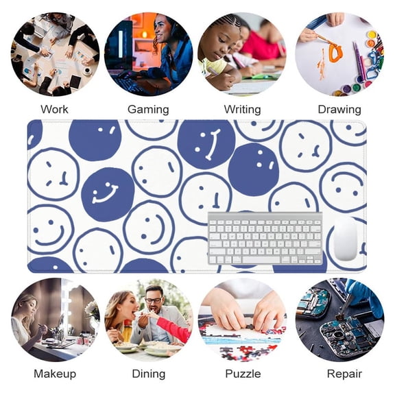 Smiley Face Design Mouse Pad 31.5 x 11.82 inches Rubber Surface for Office Desk and Gaming Setup