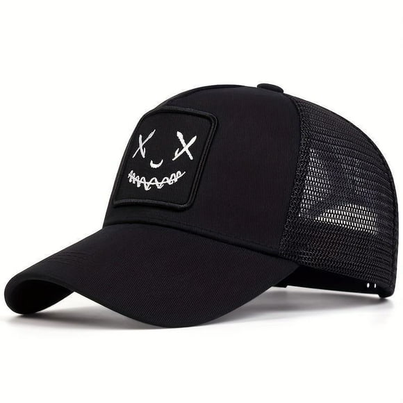 Smiley Face Embroidered Baseball Cap | Breathable Mesh Trucker Hat for Men & Women | Adjustable Dad Hat with Sun Protection | Cute & Casual Hip Hop Streetwear Snapback