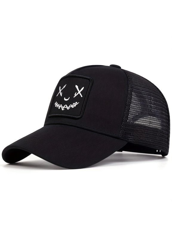 Smiley Face Embroidered Baseball Cap | Breathable Mesh Trucker Hat for Men & Women | Adjustable Dad Hat with Sun Protection | Cute & Casual Hip Hop Streetwear Snapback