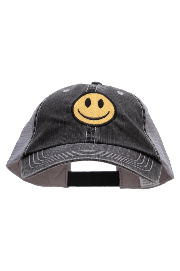 Smiley Face Embroidered Big Size Special Cotton Low Profile Trucker Cap - Black XL-3XL