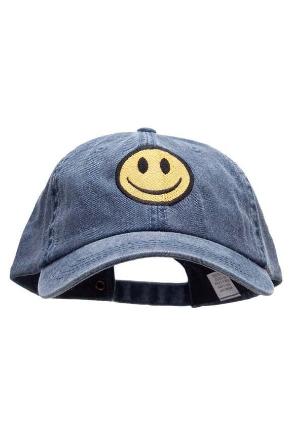 Smiley Face Embroidered Big Size Washed Pigment Dyed Cap - Navy XL-3XL