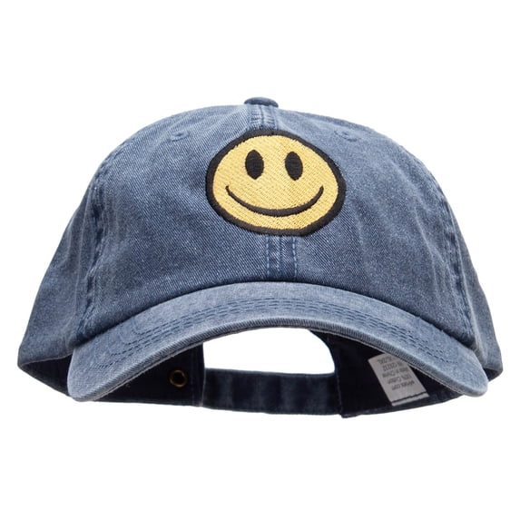 Smiley Face Embroidered Big Size Washed Pigment Dyed Cap - Navy XL-3XL