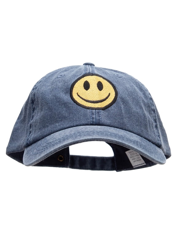 Smiley Face Embroidered Big Size Washed Pigment Dyed Cap - Navy XL-3XL