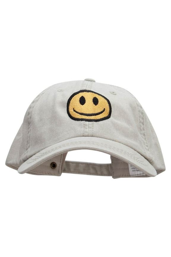 Smiley Face Embroidered Big Size Washed Pigment Dyed Cap - Stone XL-3XL