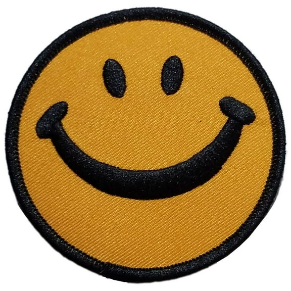 Smiley Face Embroidered Sew On Patch - 3" Round