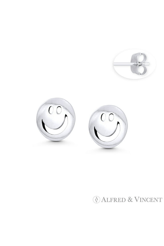 Smiley Face Emoji Charm 9mm Stud Earrings in Oxidized .925 Sterling Silver
