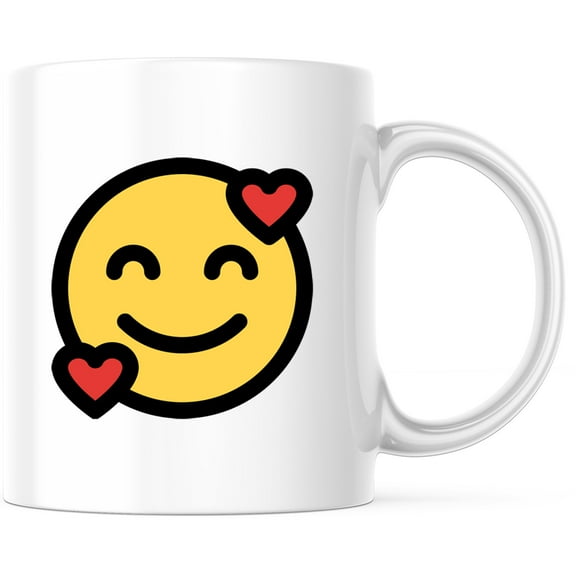 Smiley Face Emoji Mug | Heart Eyes Cute & Funny Coffee Tea Mug | Gift for Her & Him | Trending Emoji Mug - 11 Ounce Novelty Coffee Cup - WMUG0268