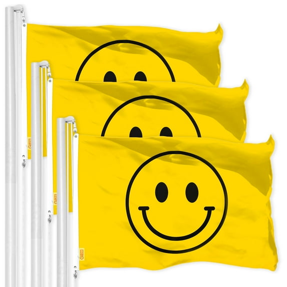 Smiley Face Flag 3x5FT 3-Pack Printed 150D Polyester By G128