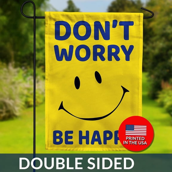 Smiley Face Flag Don't Worry Be Happy Double Sided Yellow Polyester 1