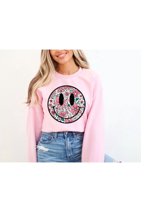 Smiley Face Flower Retro Trendy Happy Face Sweatshirt All size S-3XL