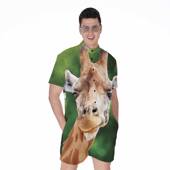 Smiley Face Giraffe Short Sleeve Men'S Rompers Casual Summer Jumpsuits Outfit