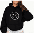 thumbnail image 1 of Smiley Face Graphic Comfortable and well-fitting Tee T-Shirt Print Top Hooded long-sleeved Black S-2XL, 1 of 7