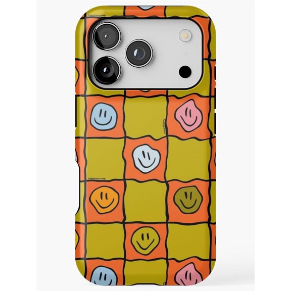 Smiley Face Grid Tough Case for Apple iPhone 13 mini, 13, 13 Pro, 13 Pro Max and 14, Dual-Layer