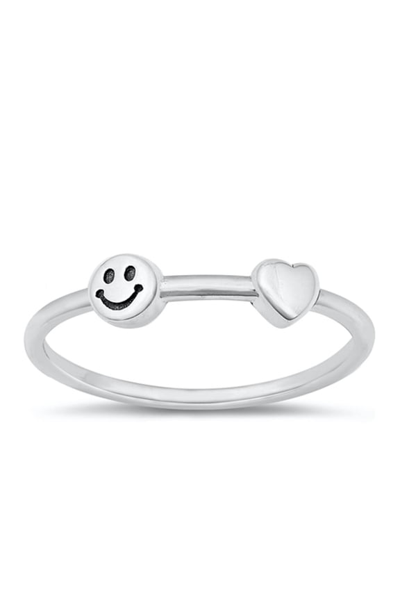 Smiley Face Heart Promise Ring .925 Sterling Silver Band Jewelry Female Male Unisex Size 7