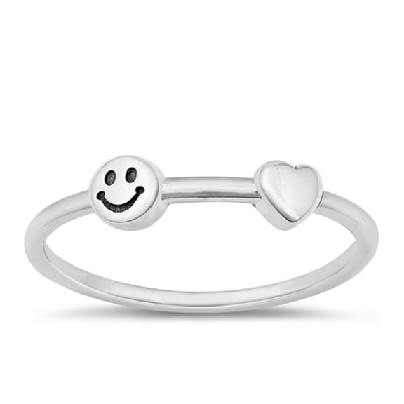 Smiley Face Heart Promise Ring .925 Sterling Silver Band Jewelry Female Male Unisex Size 8