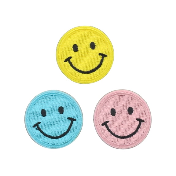 Smiley Face Iron-On Patches by Make Market Embroidered Multi-Color Appliques for Clothing - Bags & Accessories - 1.5" Size - 12 Pack