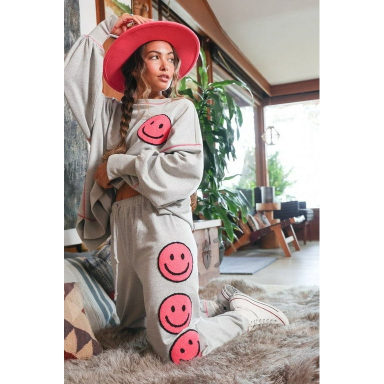 Pink smiley face joggers new arrivals