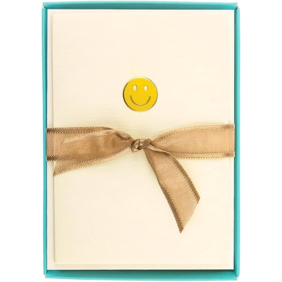 Smiley Face La Petite Presse Boxed Notecards - 10 Embossed and Embellished Gold Foil Yellow Smiley Face Emoji Blank Cards with Matching Envelopes, 3.25"" x 4.75""" (L1333CB)