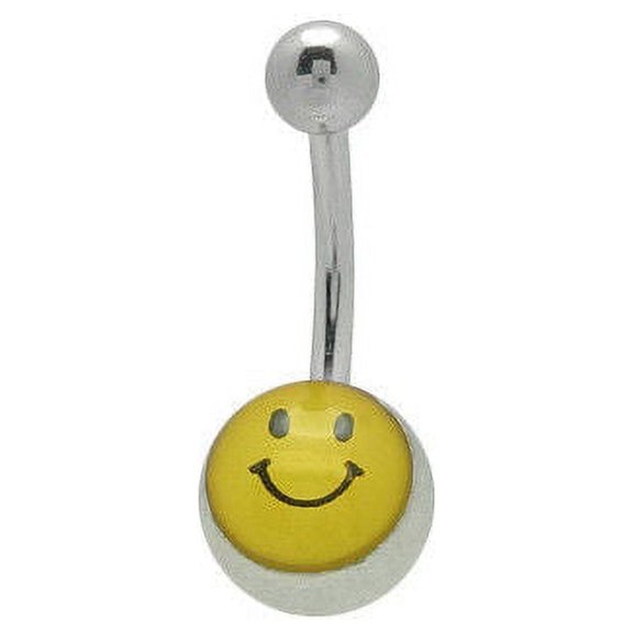 Smiley Face Logo Belly Button Ring Navel Barbell 14G Surgical Steel