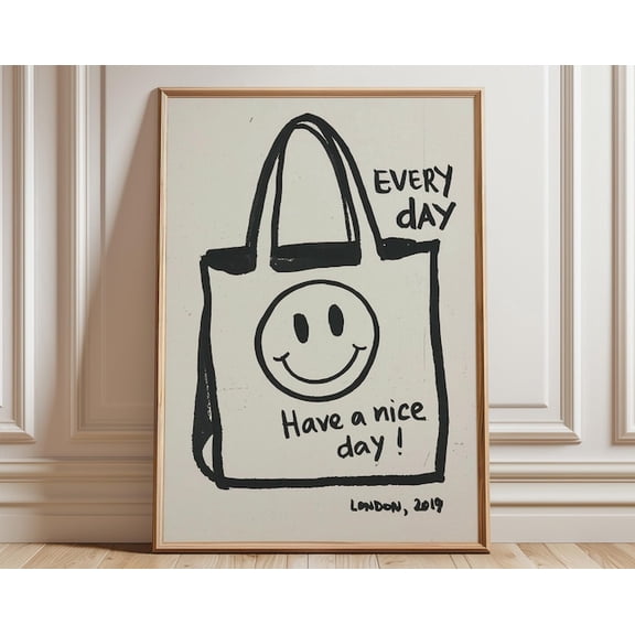 Smiley Face Minimal Line Art Positive Quote Wall Art Print, Unframed Paper Poster 8x10in