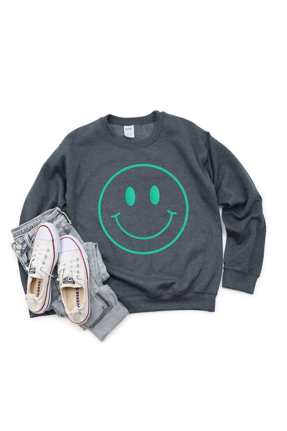 Smiley Face Outline Puff Print | Sweatshirt