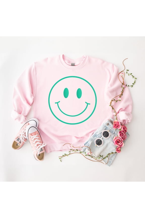 Smiley Face Outline Puff Print | Sweatshirt