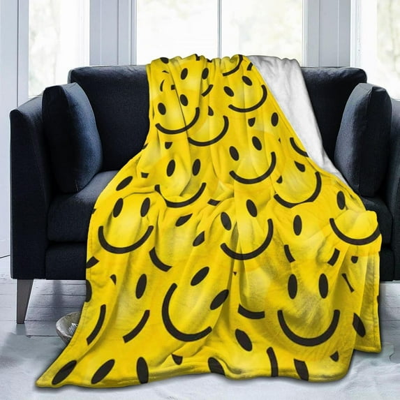 Smiley Face Pattern Fleece Blanket Throw Warm Super Soft Comfort for Travel Outdoor Home 50"x40"