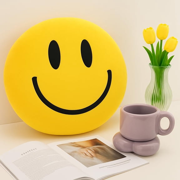 Smiley Face Pillow for Cute Room Decor - Soft happy face Pillow Cushion for Kids' Party Favors -14" x 14" Fun Decorative Pillows - Toy - Birthday Gifts for Boys and Girls - 3D Round Throw Pillow A101