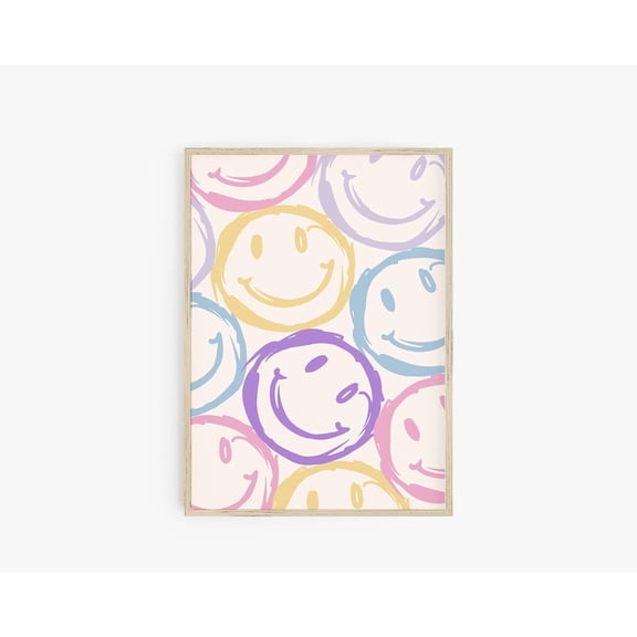 Smiley Face Poster Danish Pastel Y2K Decor Groovy Trendy Teen Room Art, Unframed Paper Poster 8x10in