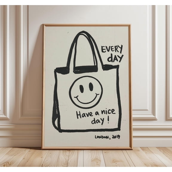 Smiley Face Poster Minimal Line Art Positive Quote Happy Home Decor, Unframed Poster