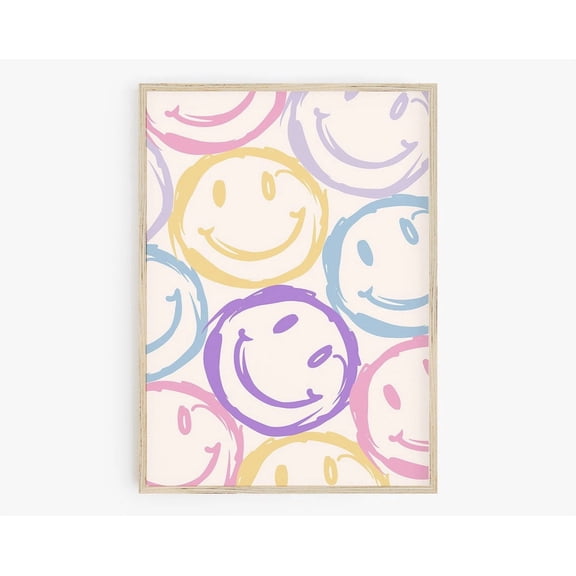Smiley Face Poster Y2K Print Danish Pastel Decor Y2K Decor Dorm Room Decor Groovy Teen Room Wall Art Modern Wall Decor