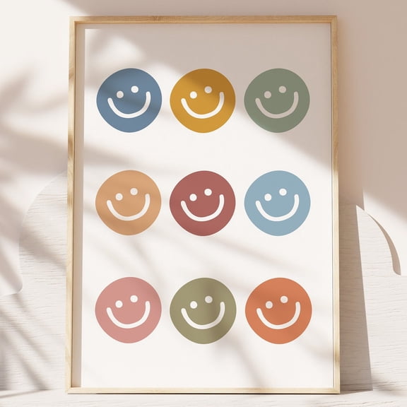 Smiley Face Print, Playroom Wall Art, Wall Decor, Trendy Wall Art, Girls Bedroom Decor, Boho Wall Art, Neutral Nursery Print UNFRAMED PAPER POSTER, Home Decor, Vintage Gift, Living Room Dercor